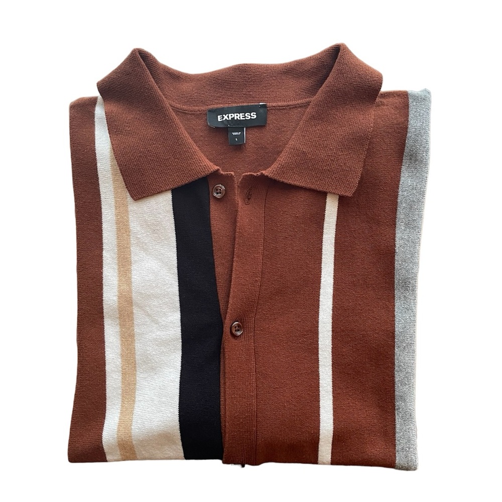 Express Multi Striped Short Sleeve Polo Sweater